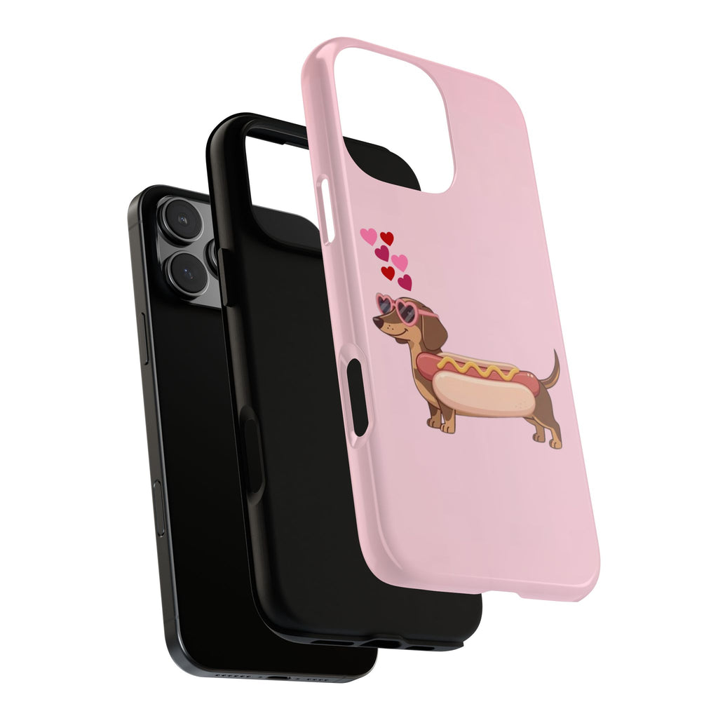 Dachshund Hot Dog Phone Case – Cute Pink Love Hearts Protective Tough Case