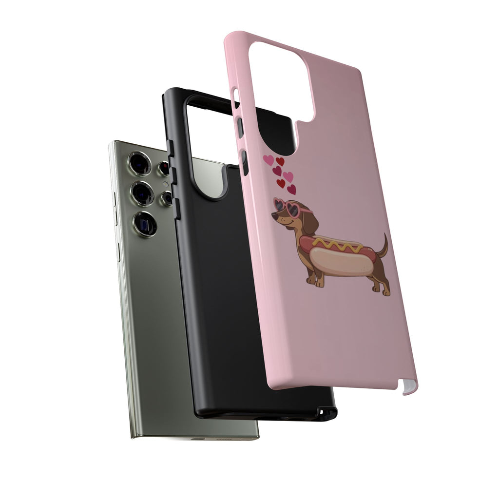 Dachshund Hot Dog Phone Case – Cute Pink Love Hearts Protective Tough Case