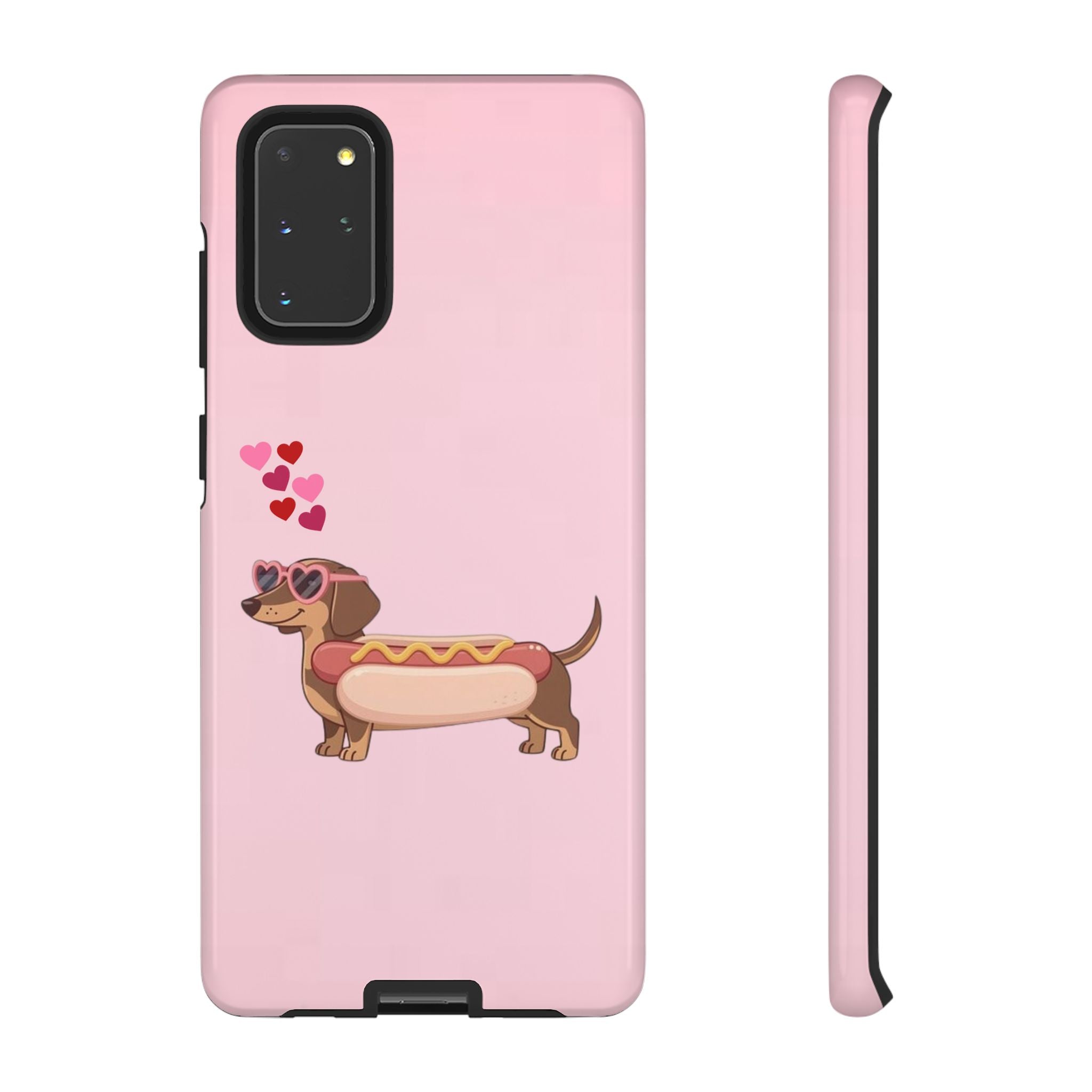 Dachshund Hot Dog Phone Case – Cute Pink Love Hearts Protective Tough Case
