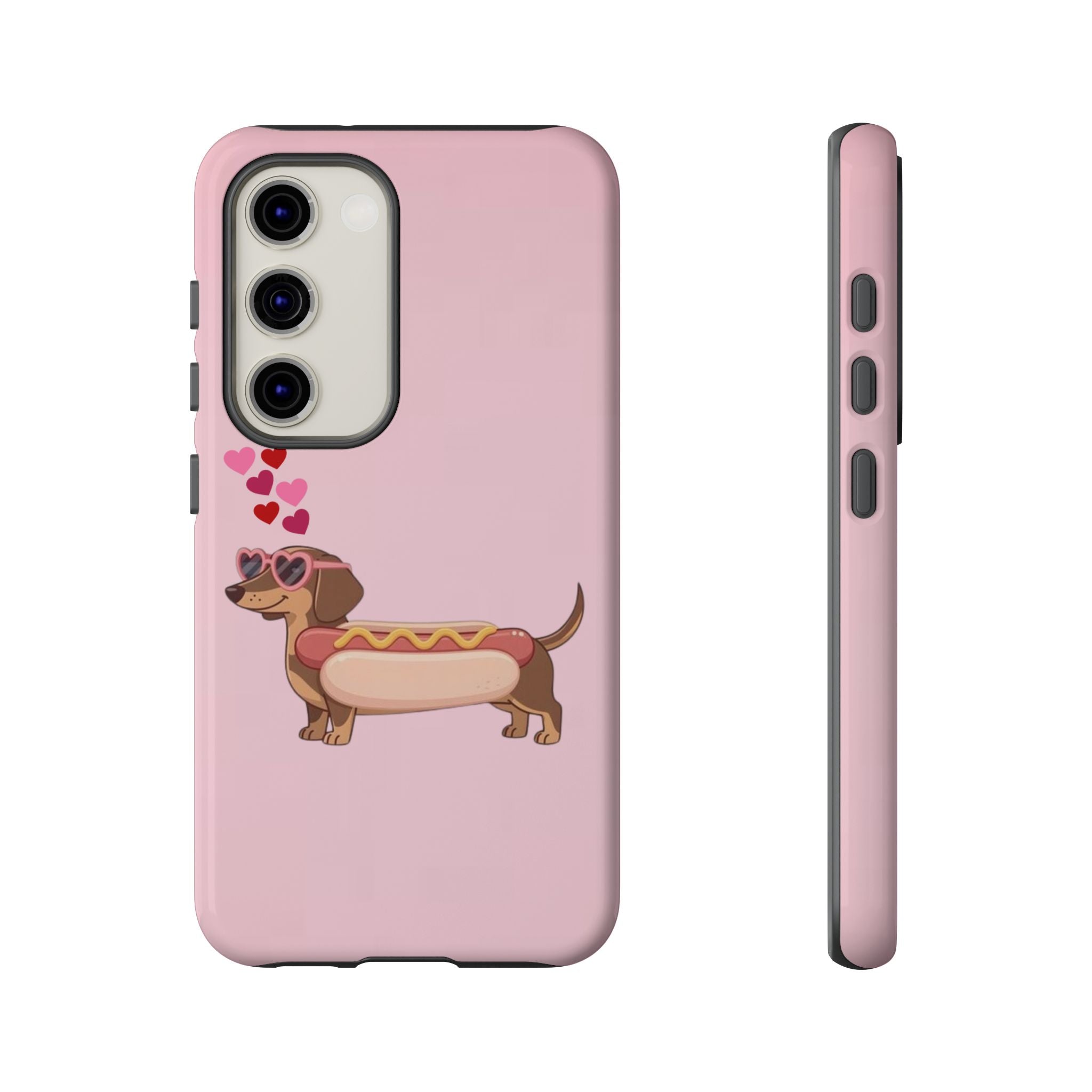 Dachshund Hot Dog Phone Case – Cute Pink Love Hearts Protective Tough Case