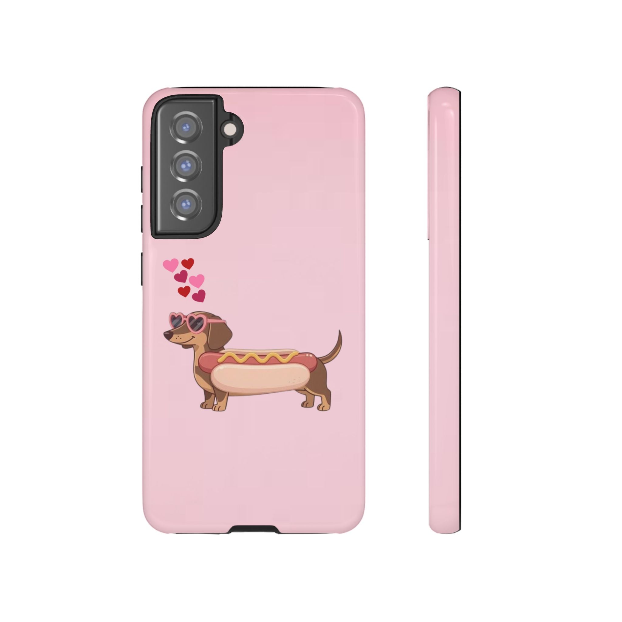 Dachshund Hot Dog Phone Case – Cute Pink Love Hearts Protective Tough Case