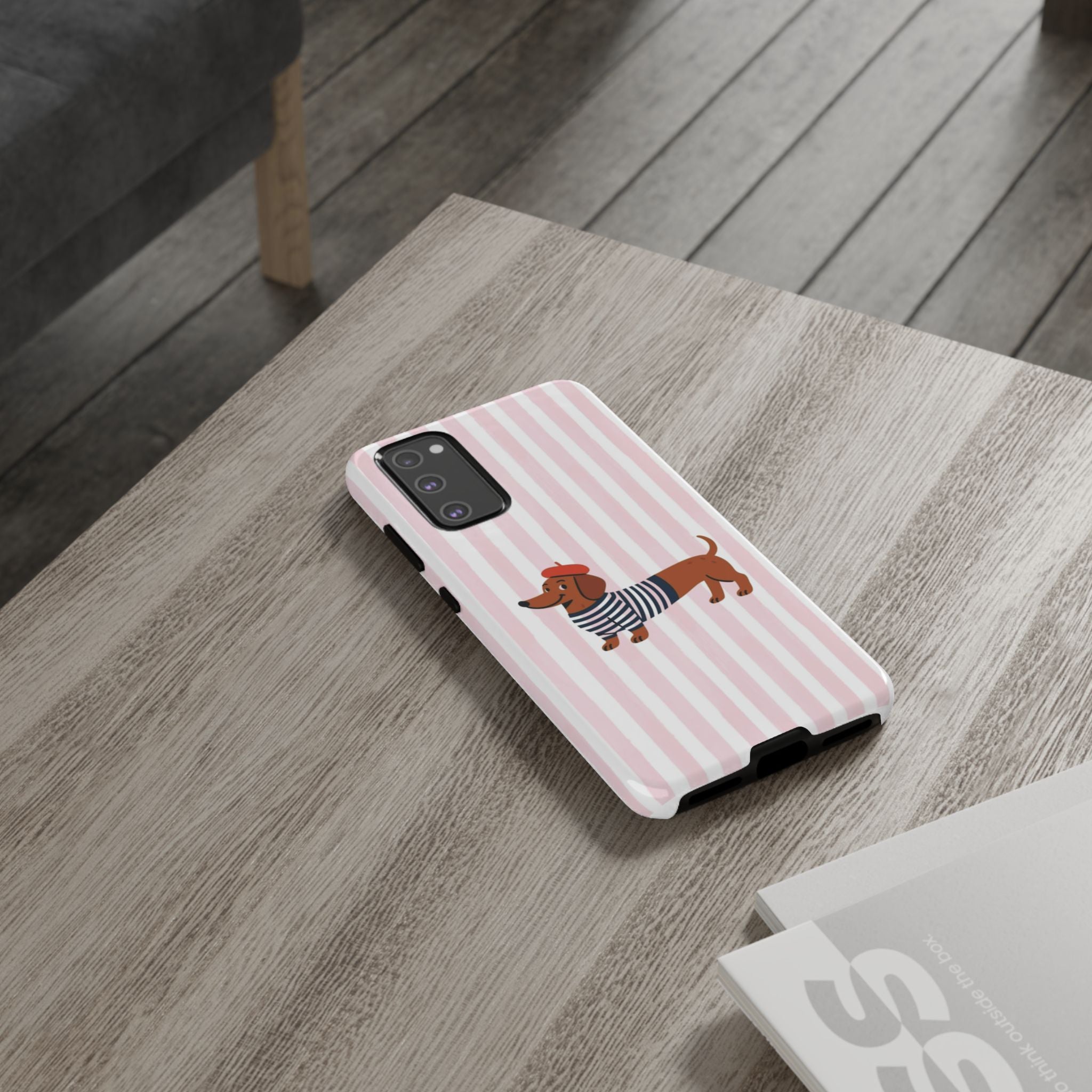 Dachshund in Breton Stripe Phone Case | French Dog Lover Gift