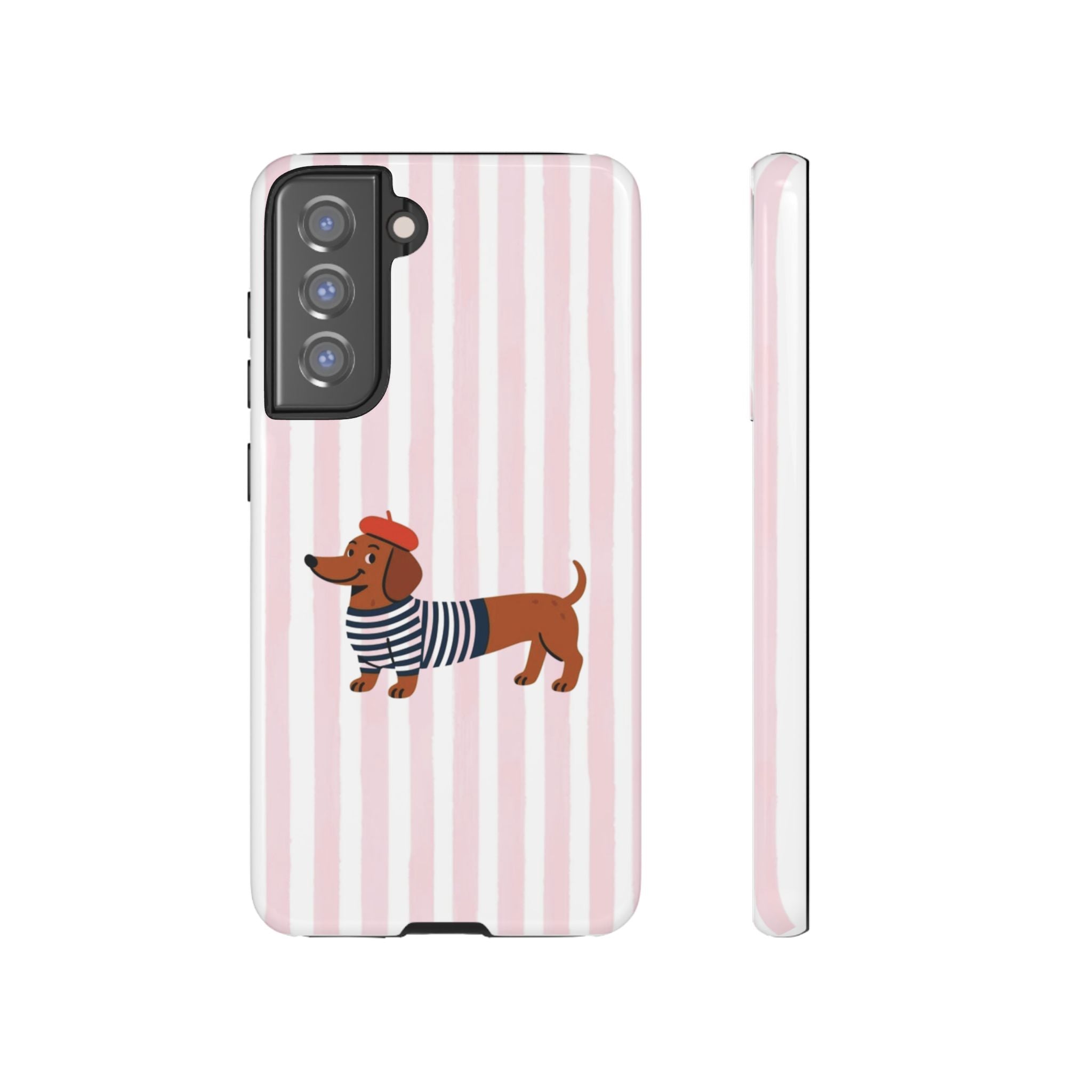 Dachshund in Breton Stripe Phone Case | French Dog Lover Gift
