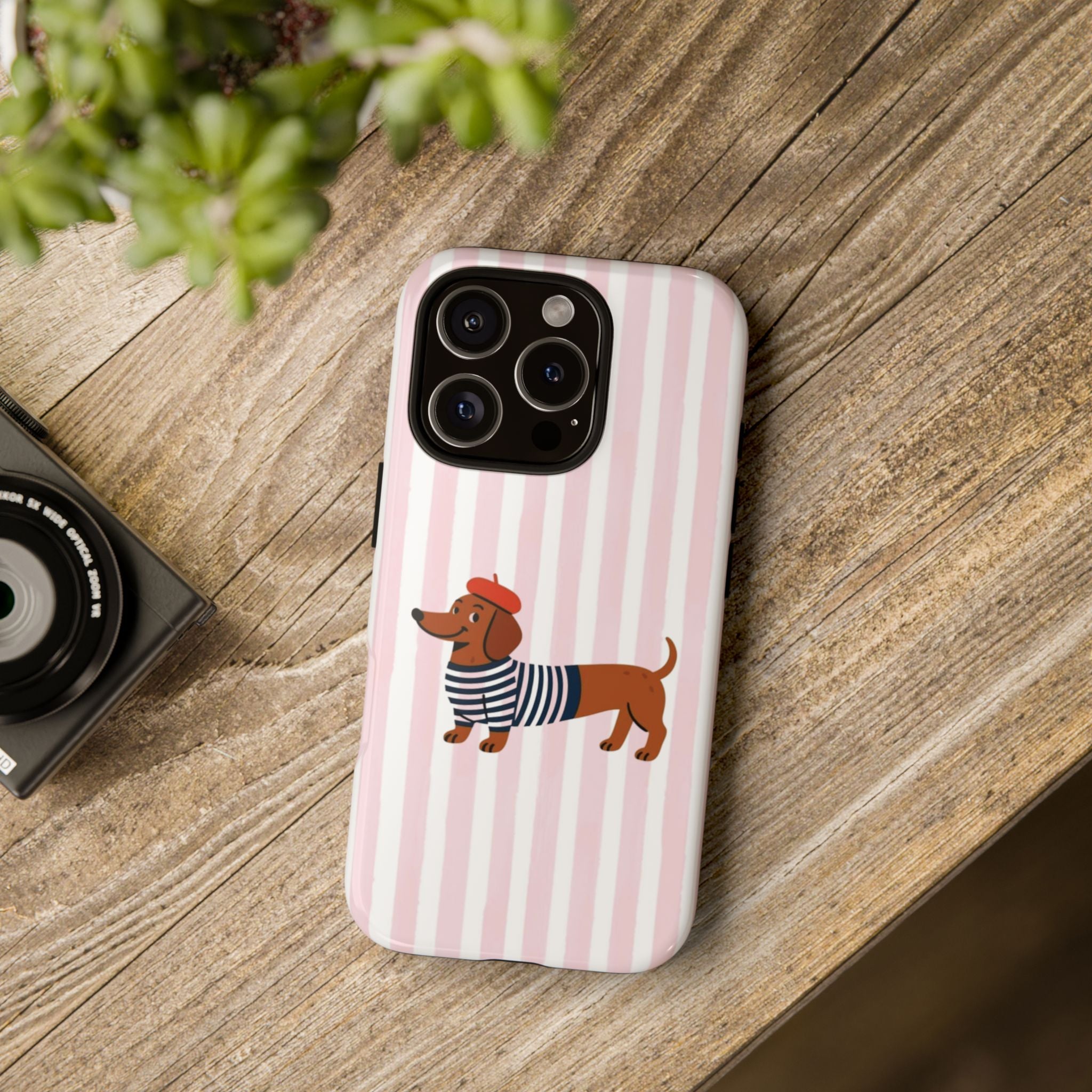 Dachshund in Breton Stripe Phone Case | French Dog Lover Gift