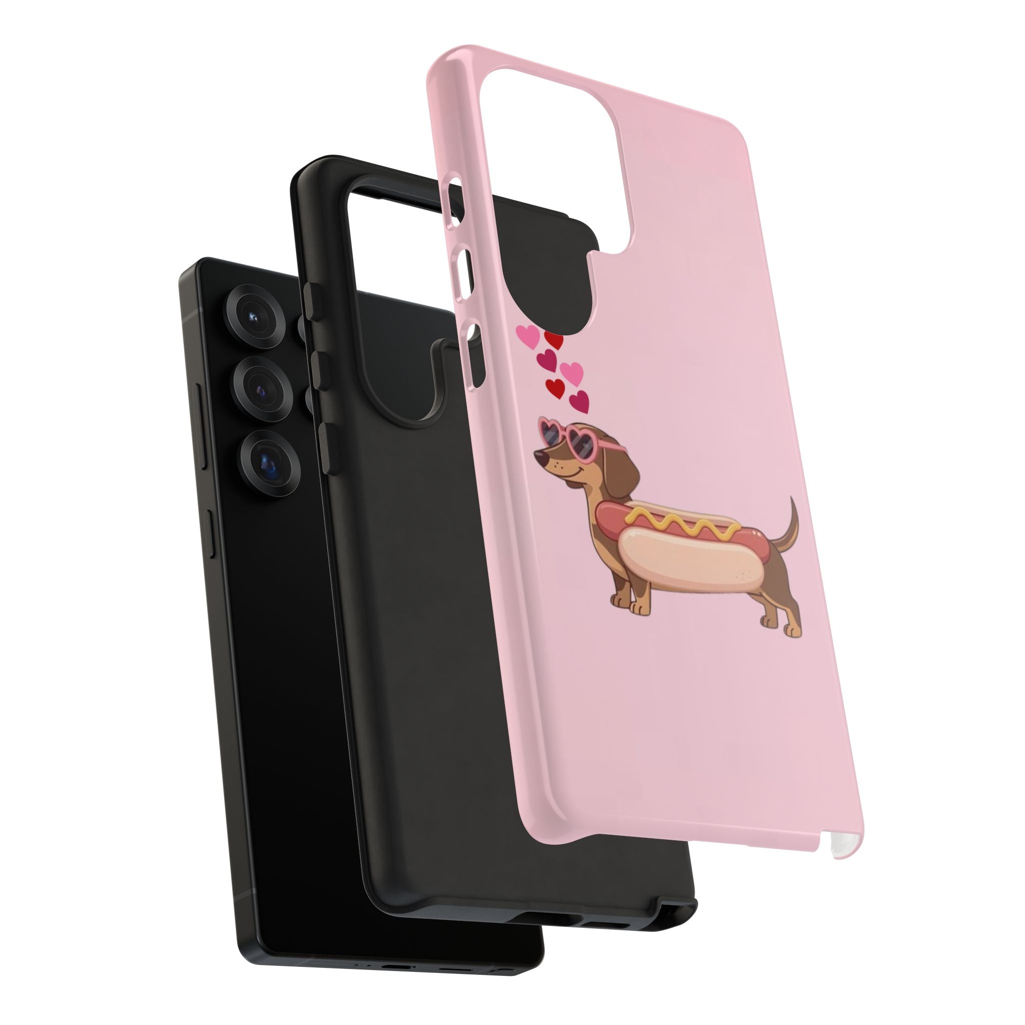 Dachshund Hot Dog Phone Case – Cute Pink Love Hearts Protective Tough Case