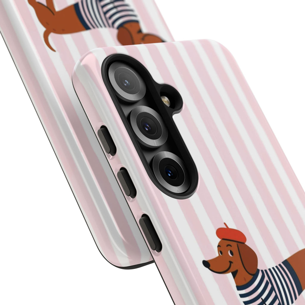 Dachshund in Breton Stripe Phone Case | French Dog Lover Gift