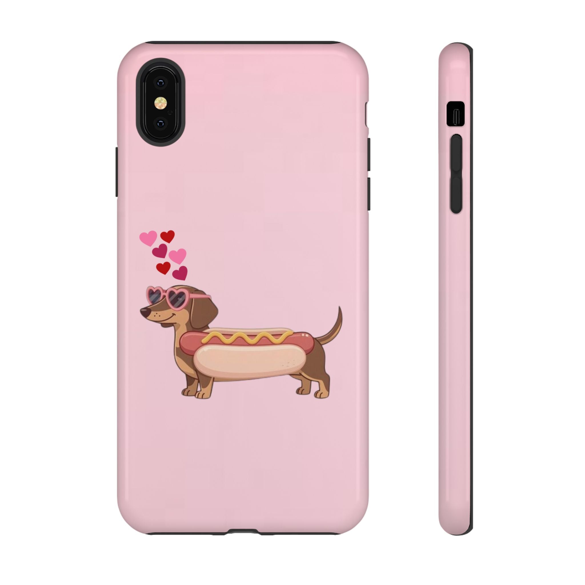 Dachshund Hot Dog Phone Case – Cute Pink Love Hearts Protective Tough Case
