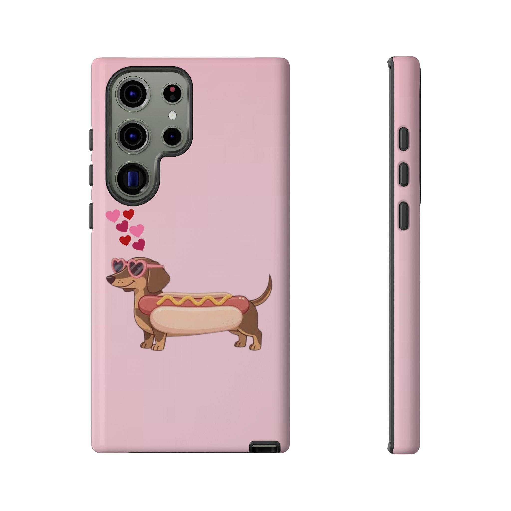 Dachshund Hot Dog Phone Case – Cute Pink Love Hearts Protective Tough Case