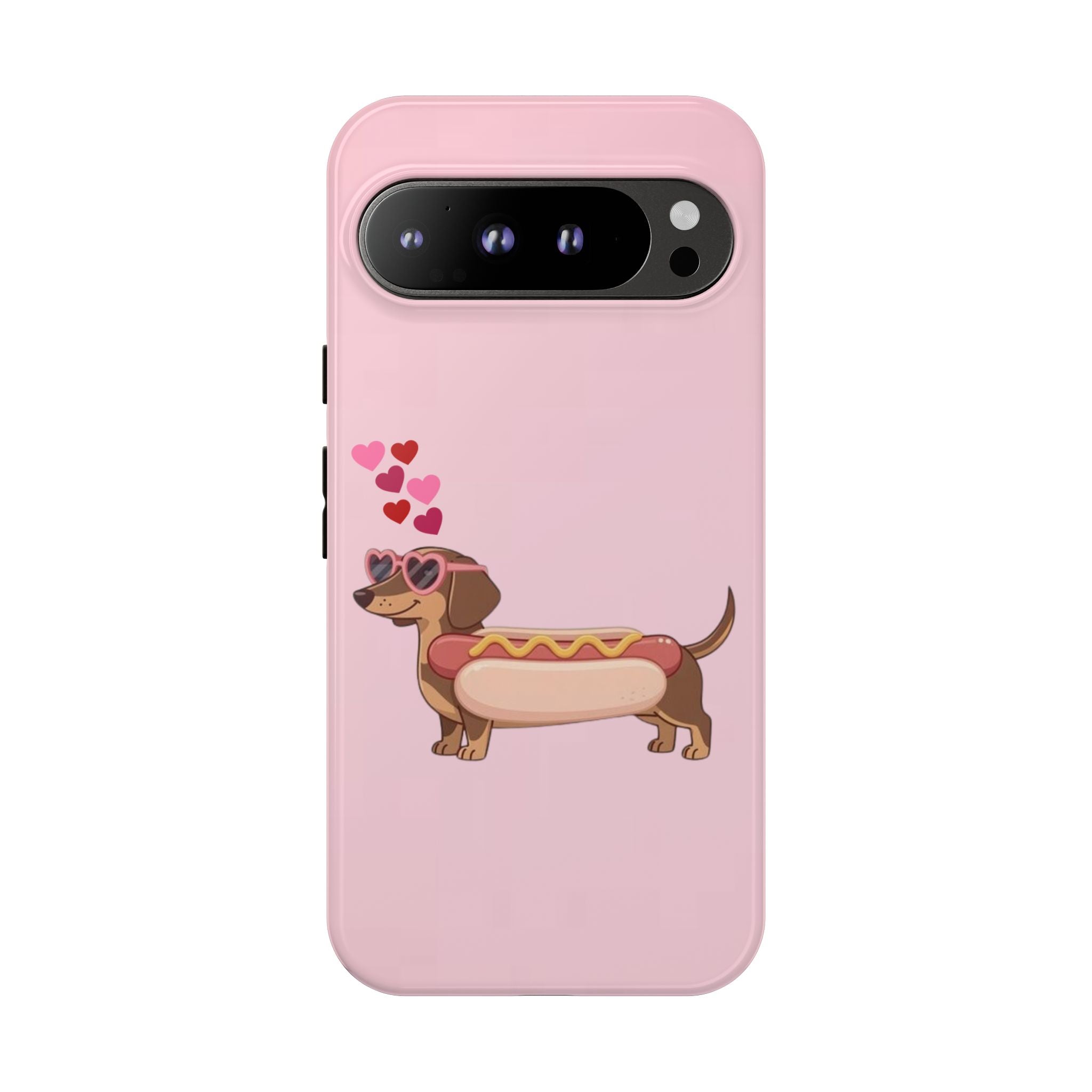 Dachshund Hot Dog Phone Case – Cute Pink Love Hearts Protective Tough Case