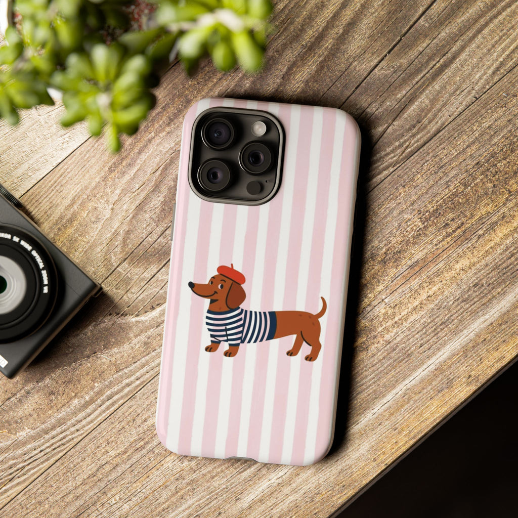 Dachshund in Breton Stripe Phone Case | French Dog Lover Gift