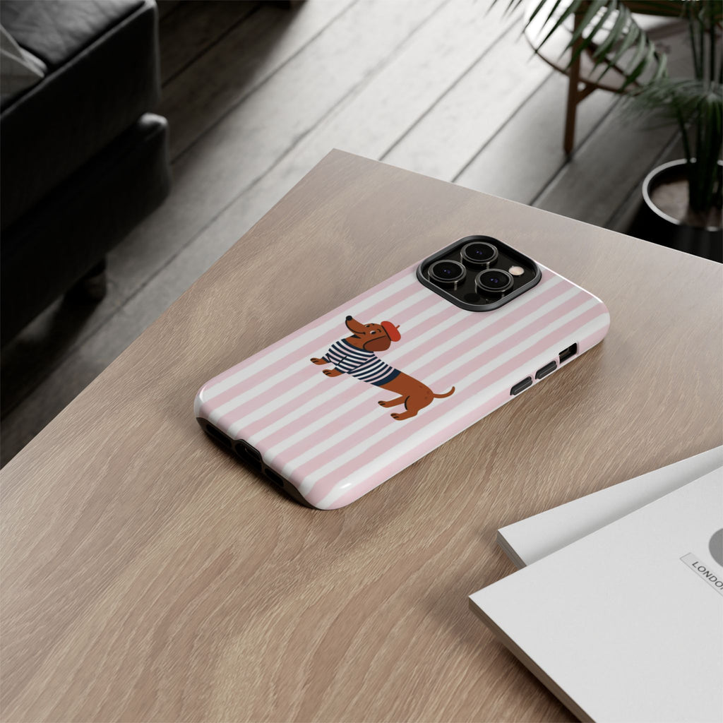 Dachshund in Breton Stripe Phone Case | French Dog Lover Gift