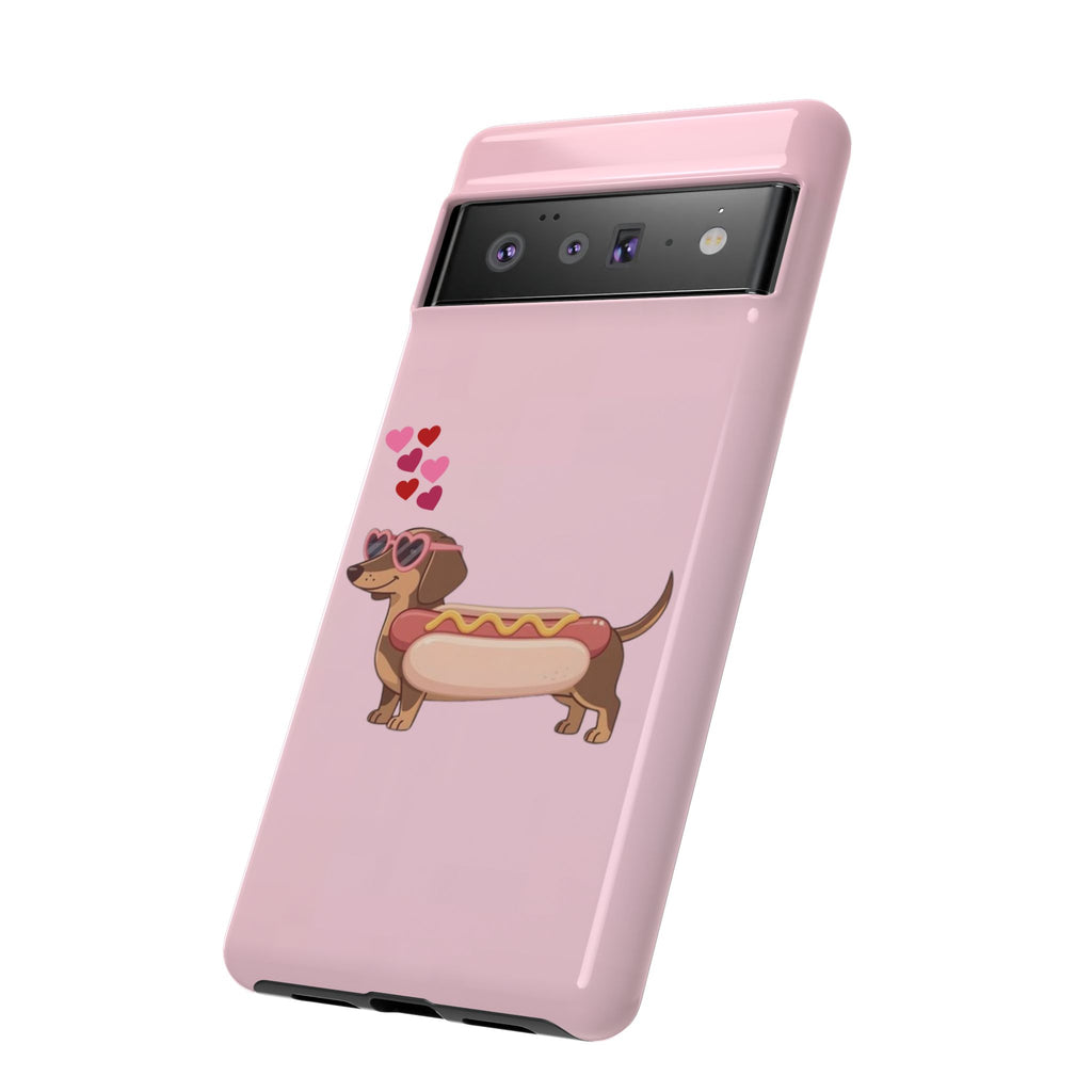 Dachshund Hot Dog Phone Case – Cute Pink Love Hearts Protective Tough Case