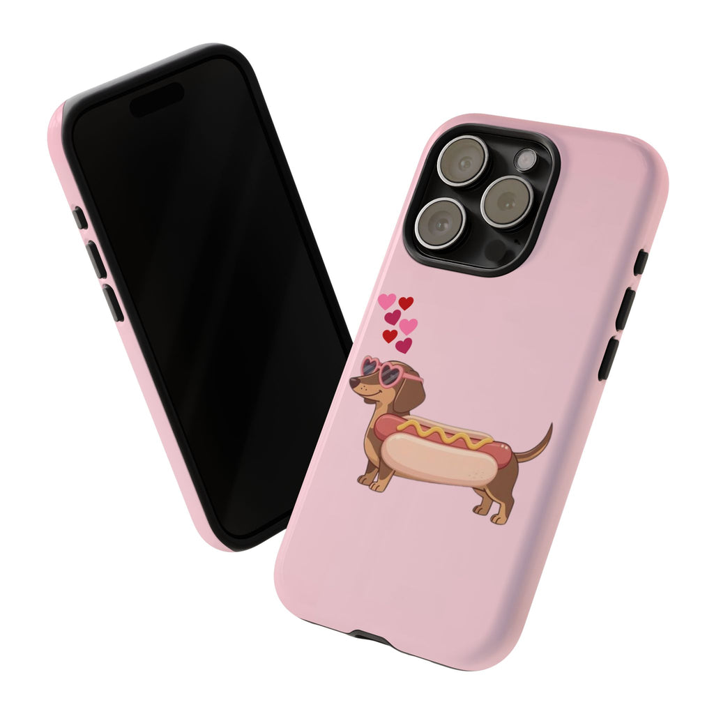 Dachshund Hot Dog Phone Case – Cute Pink Love Hearts Protective Tough Case