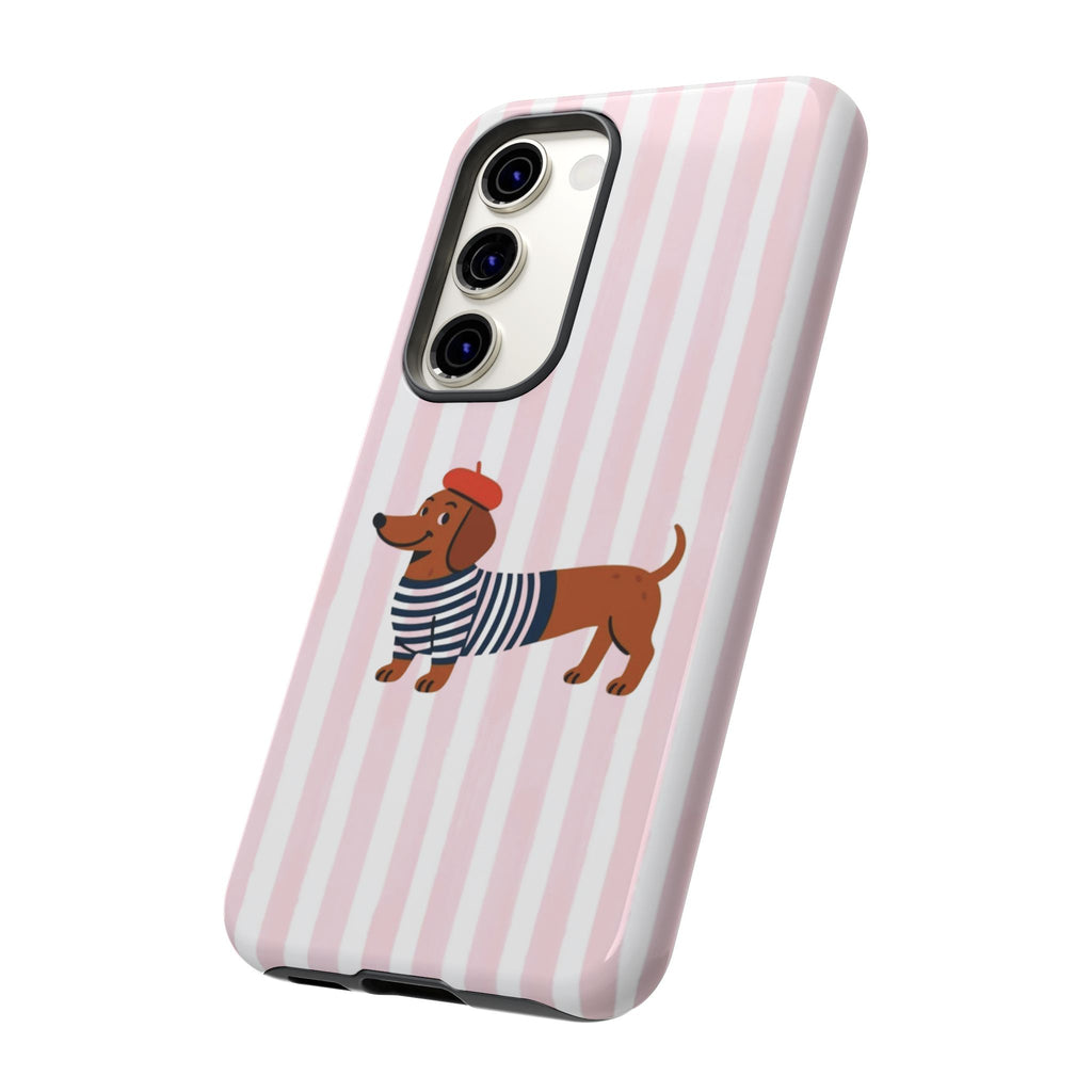 Dachshund in Breton Stripe Phone Case | French Dog Lover Gift