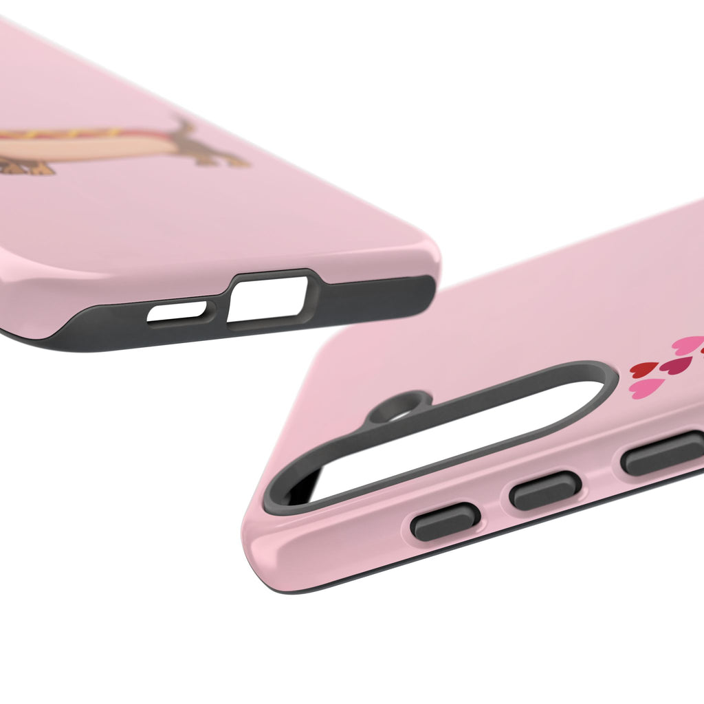 Dachshund Hot Dog Phone Case – Cute Pink Love Hearts Protective Tough Case