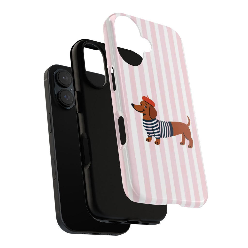 Dachshund in Breton Stripe Phone Case | French Dog Lover Gift