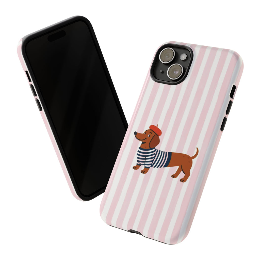 Dachshund in Breton Stripe Phone Case | French Dog Lover Gift