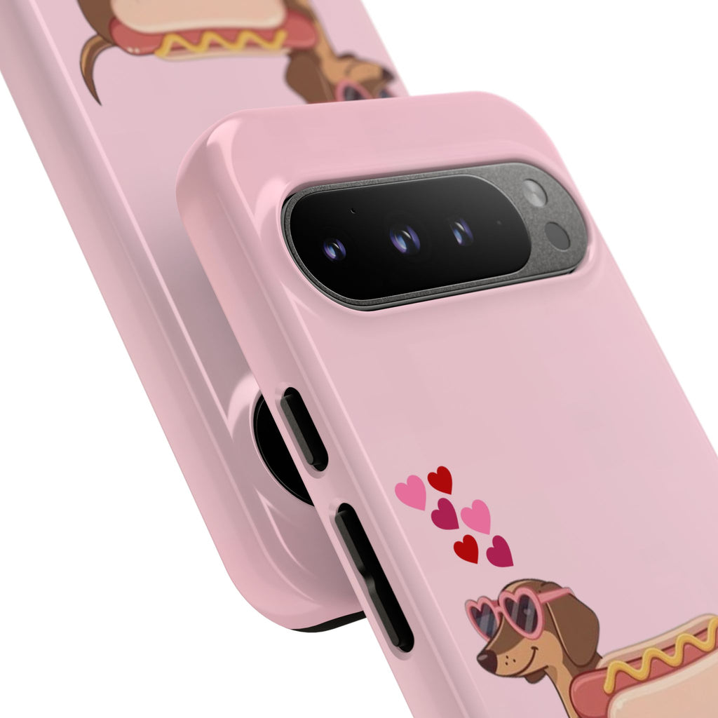 Dachshund Hot Dog Phone Case – Cute Pink Love Hearts Protective Tough Case