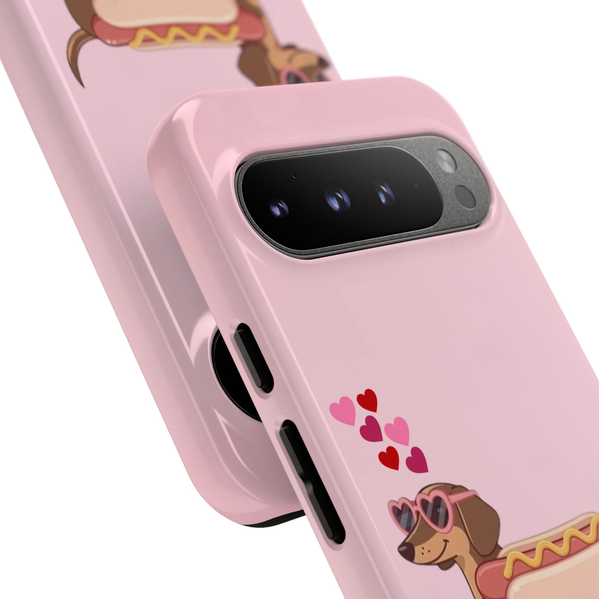 Dachshund Hot Dog Phone Case – Cute Pink Love Hearts Protective Tough Case