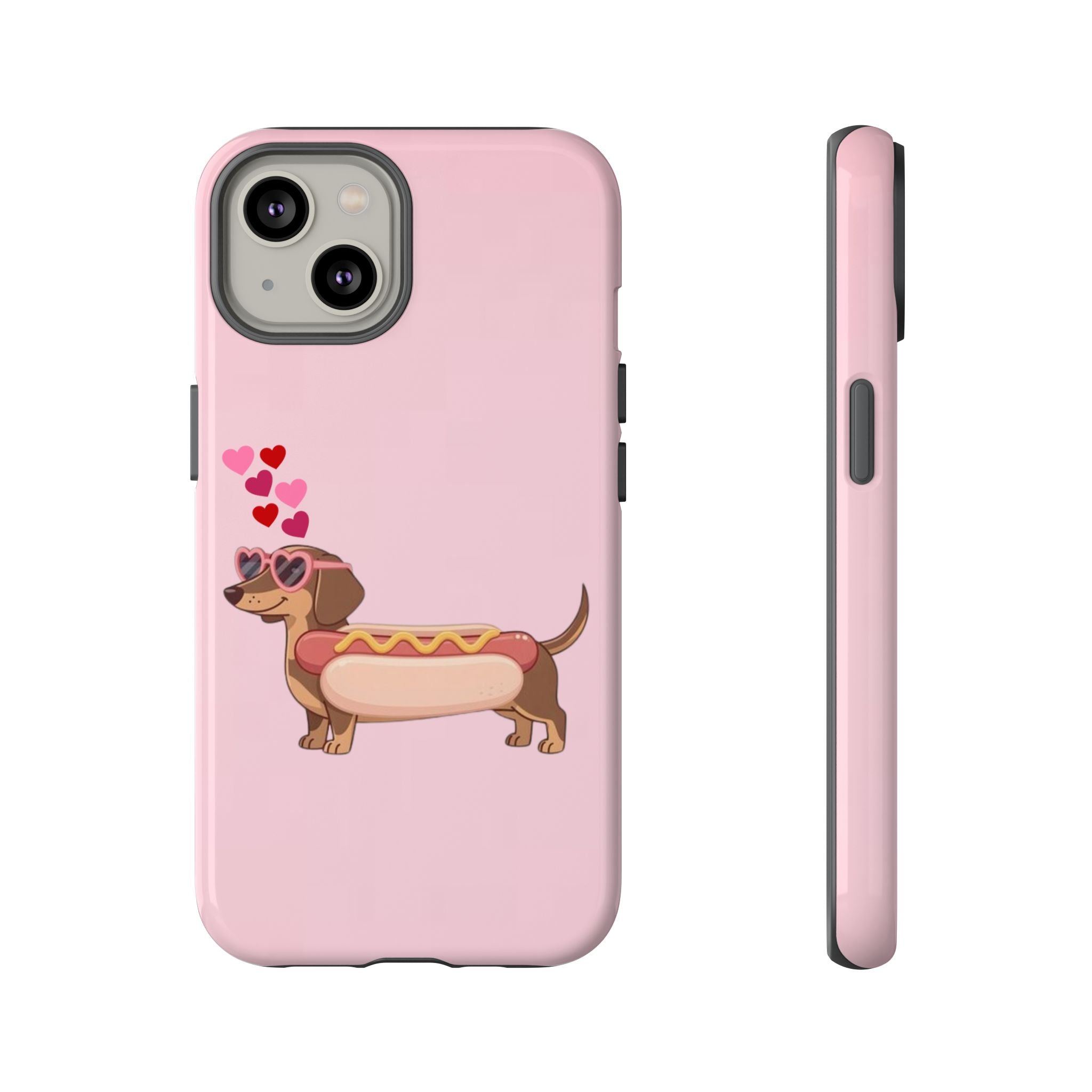 Dachshund Hot Dog Phone Case – Cute Pink Love Hearts Protective Tough Case