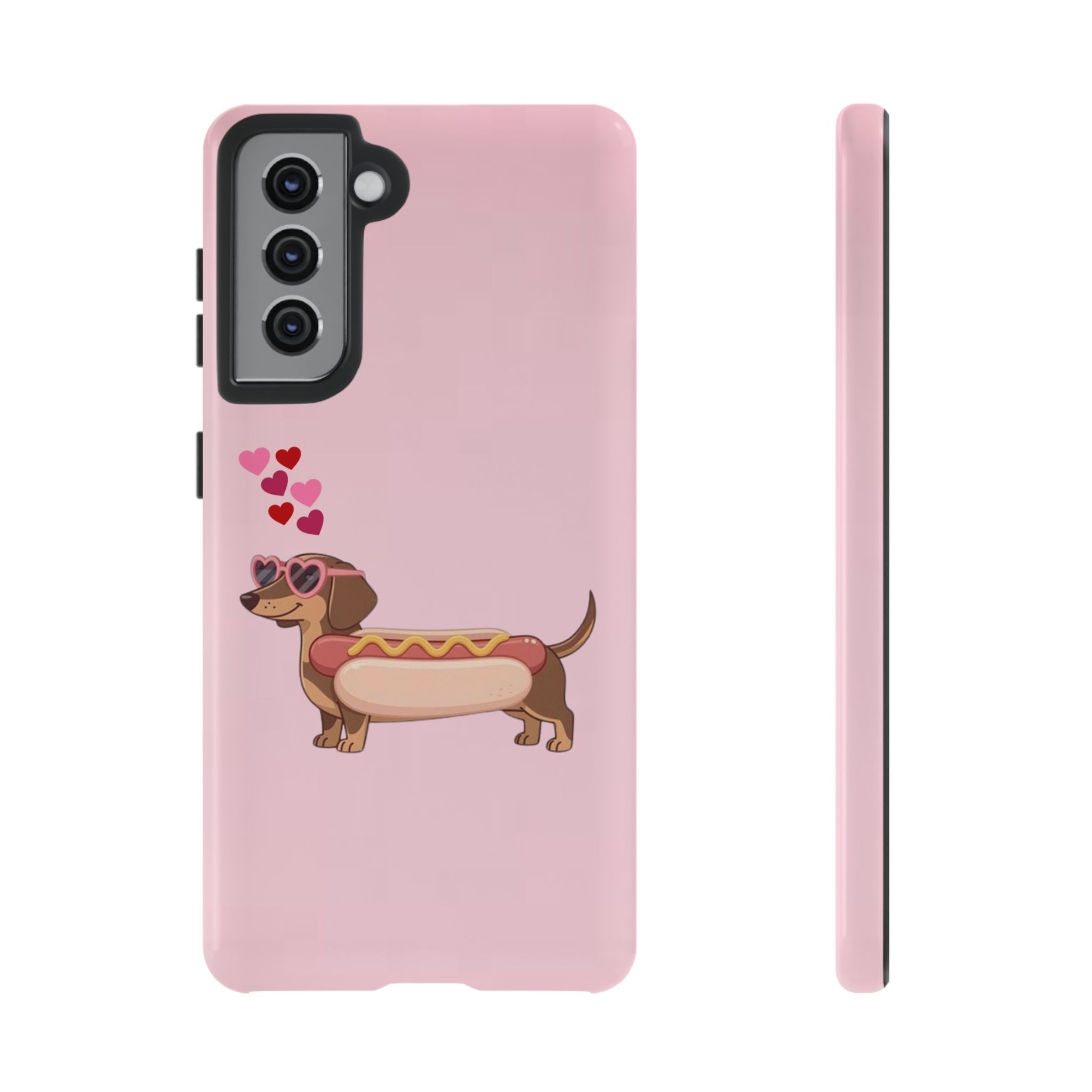Dachshund Hot Dog Phone Case – Cute Pink Love Hearts Protective Tough Case