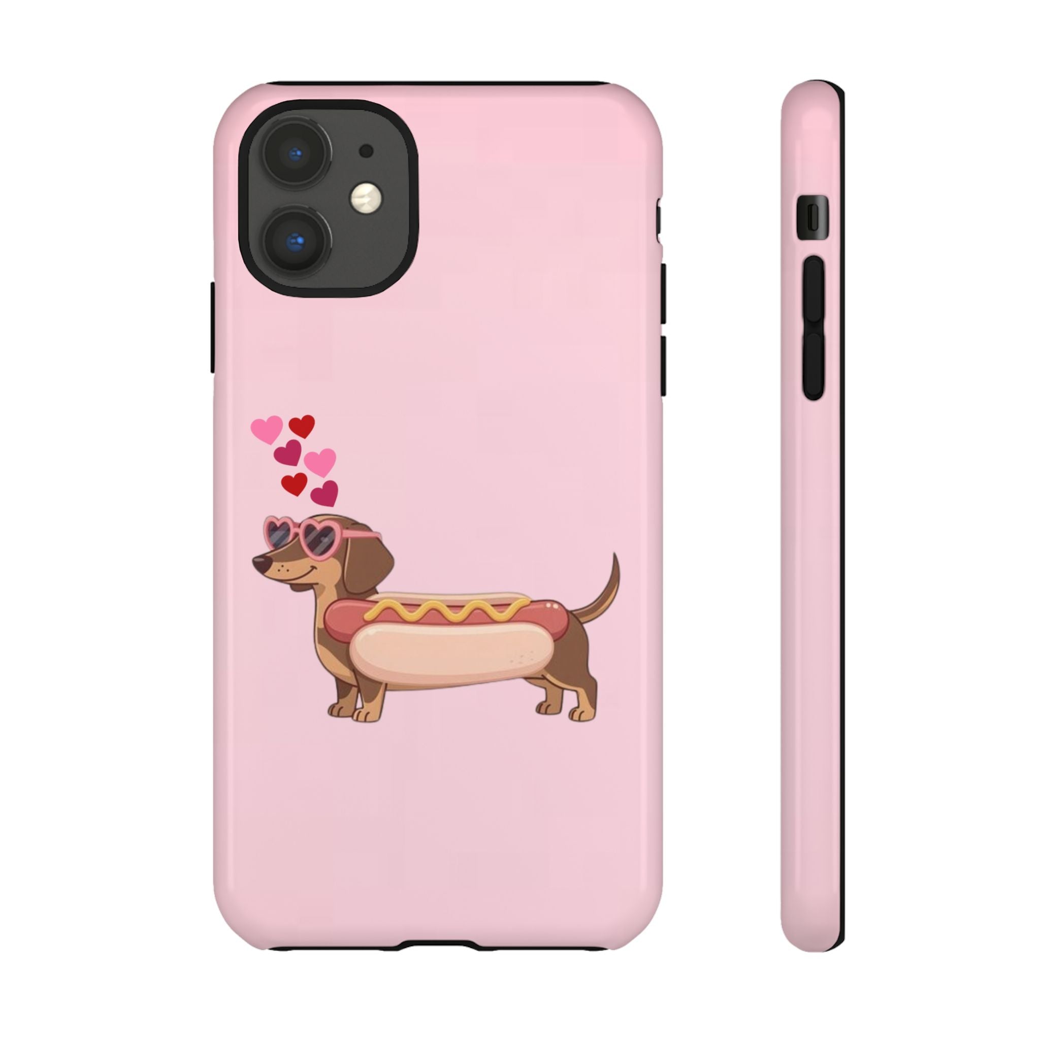 Dachshund Hot Dog Phone Case – Cute Pink Love Hearts Protective Tough Case