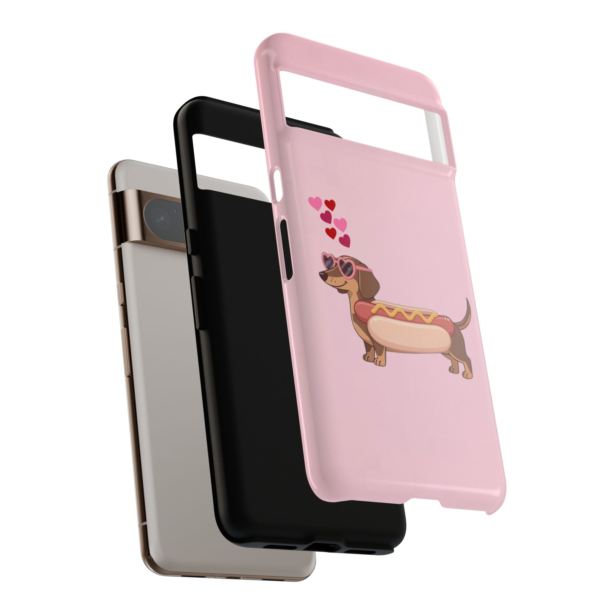 Dachshund Hot Dog Phone Case – Cute Pink Love Hearts Protective Tough Case