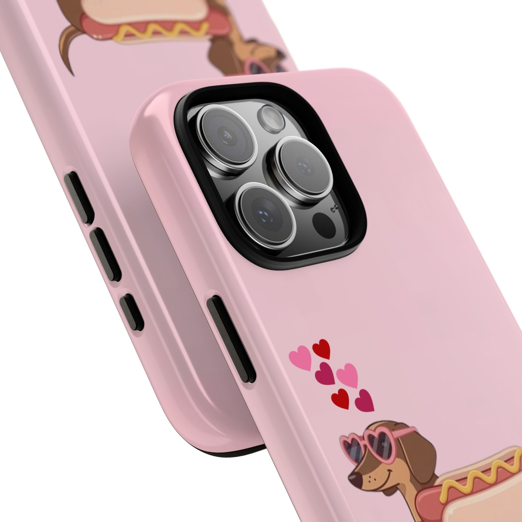 Dachshund Hot Dog Phone Case – Cute Pink Love Hearts Protective Tough Case