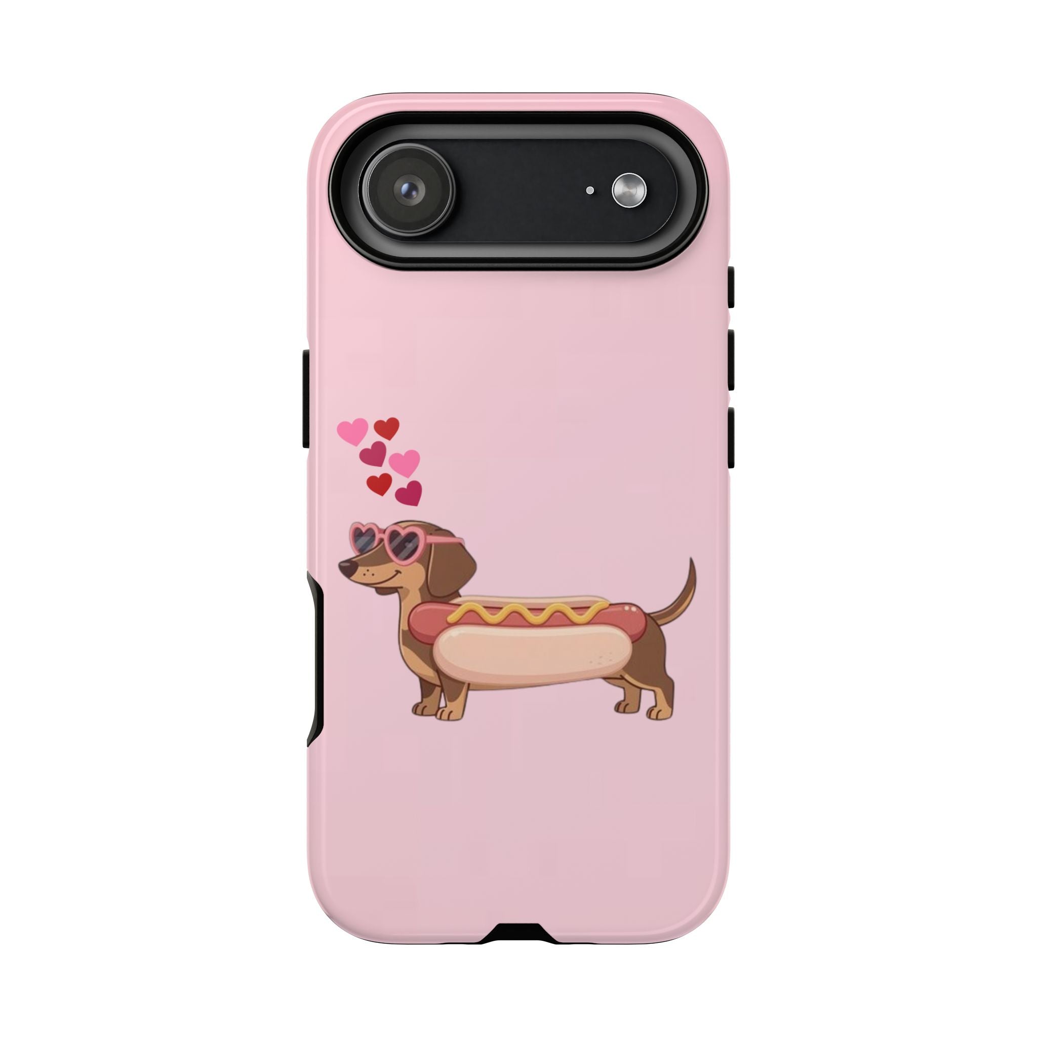 Dachshund Hot Dog Phone Case – Cute Pink Love Hearts Protective Tough Case
