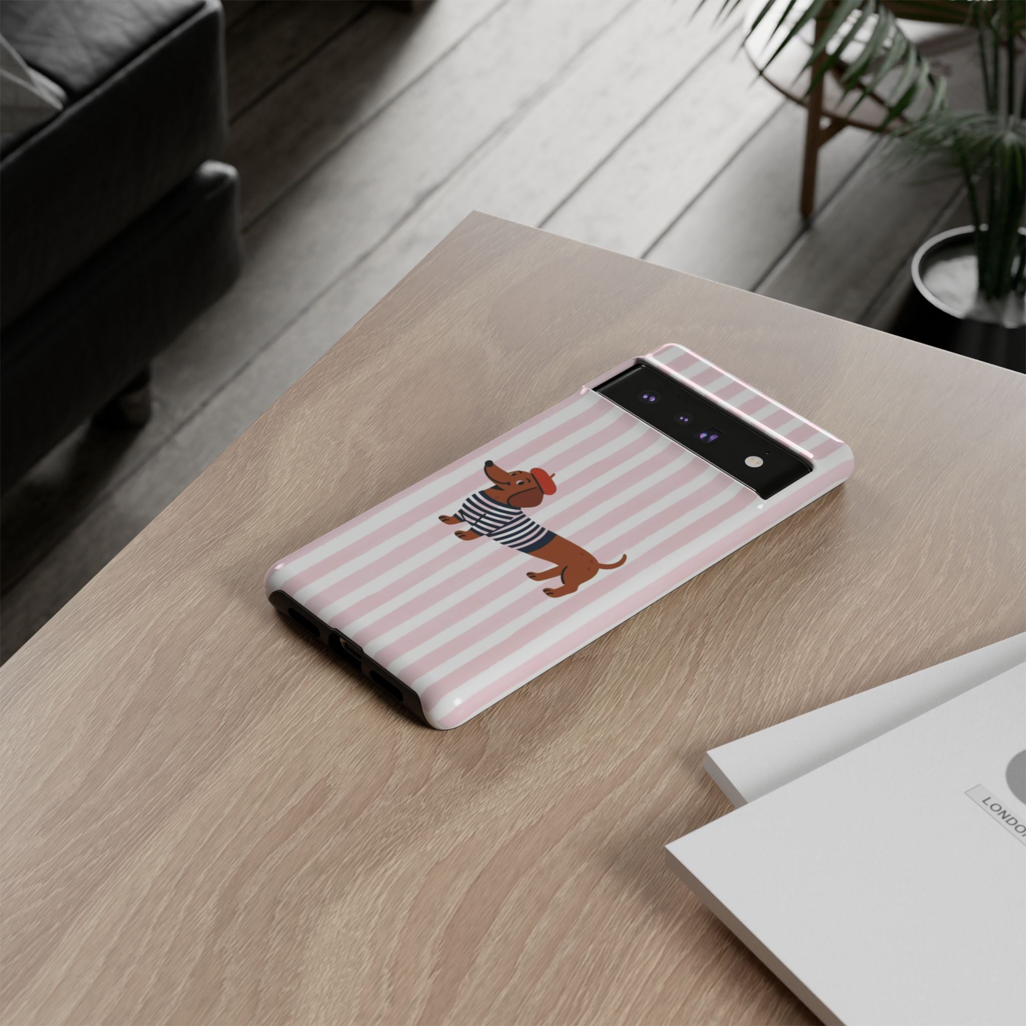 Dachshund in Breton Stripe Phone Case | French Dog Lover Gift