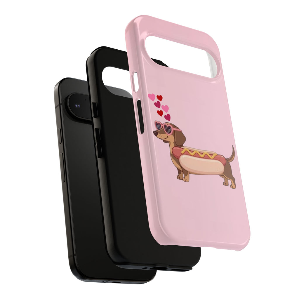 Dachshund Hot Dog Phone Case – Cute Pink Love Hearts Protective Tough Case