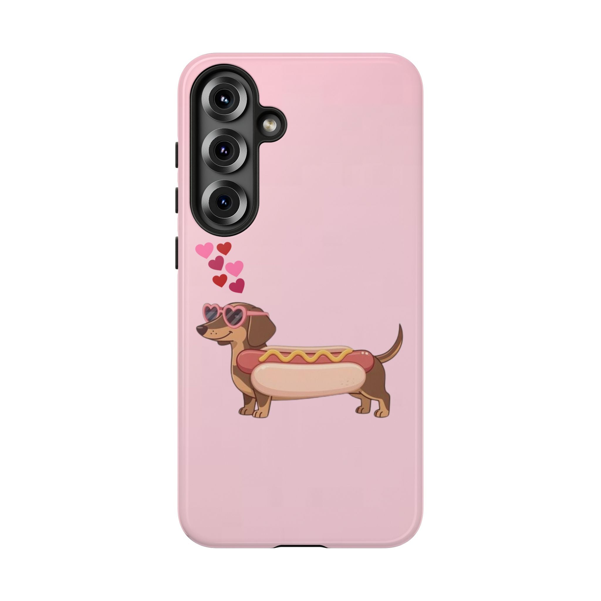 Dachshund Hot Dog Phone Case – Cute Pink Love Hearts Protective Tough Case