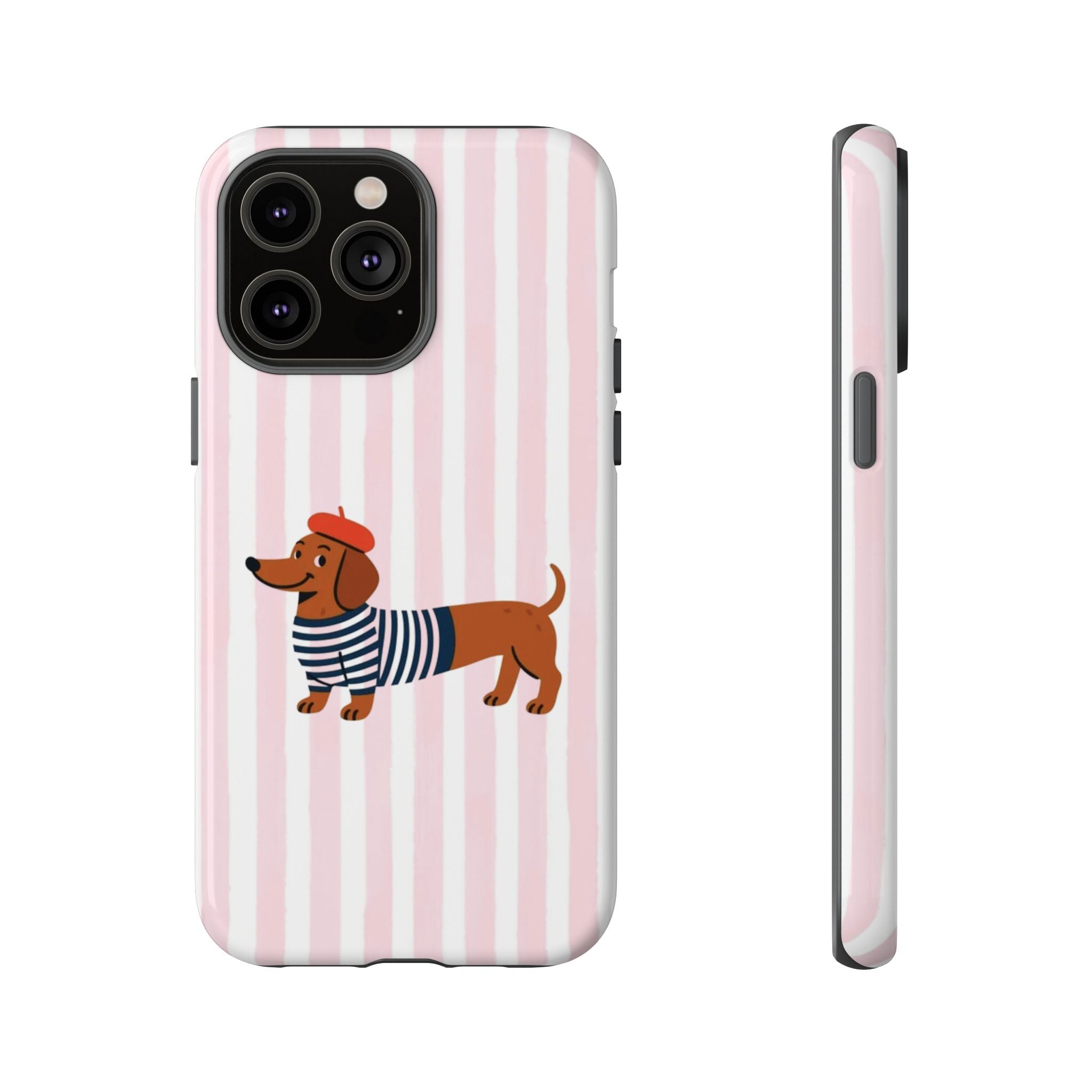 Dachshund in Breton Stripe Phone Case | French Dog Lover Gift