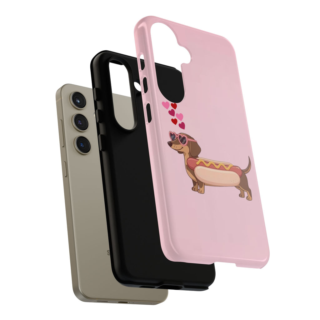 Dachshund Hot Dog Phone Case – Cute Pink Love Hearts Protective Tough Case