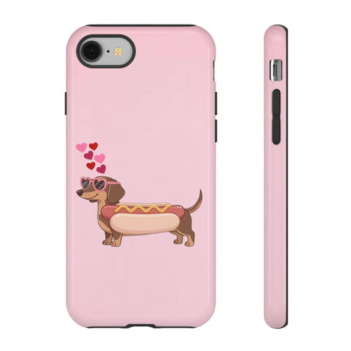 Dachshund Hot Dog Phone Case – Cute Pink Love Hearts Protective Tough Case