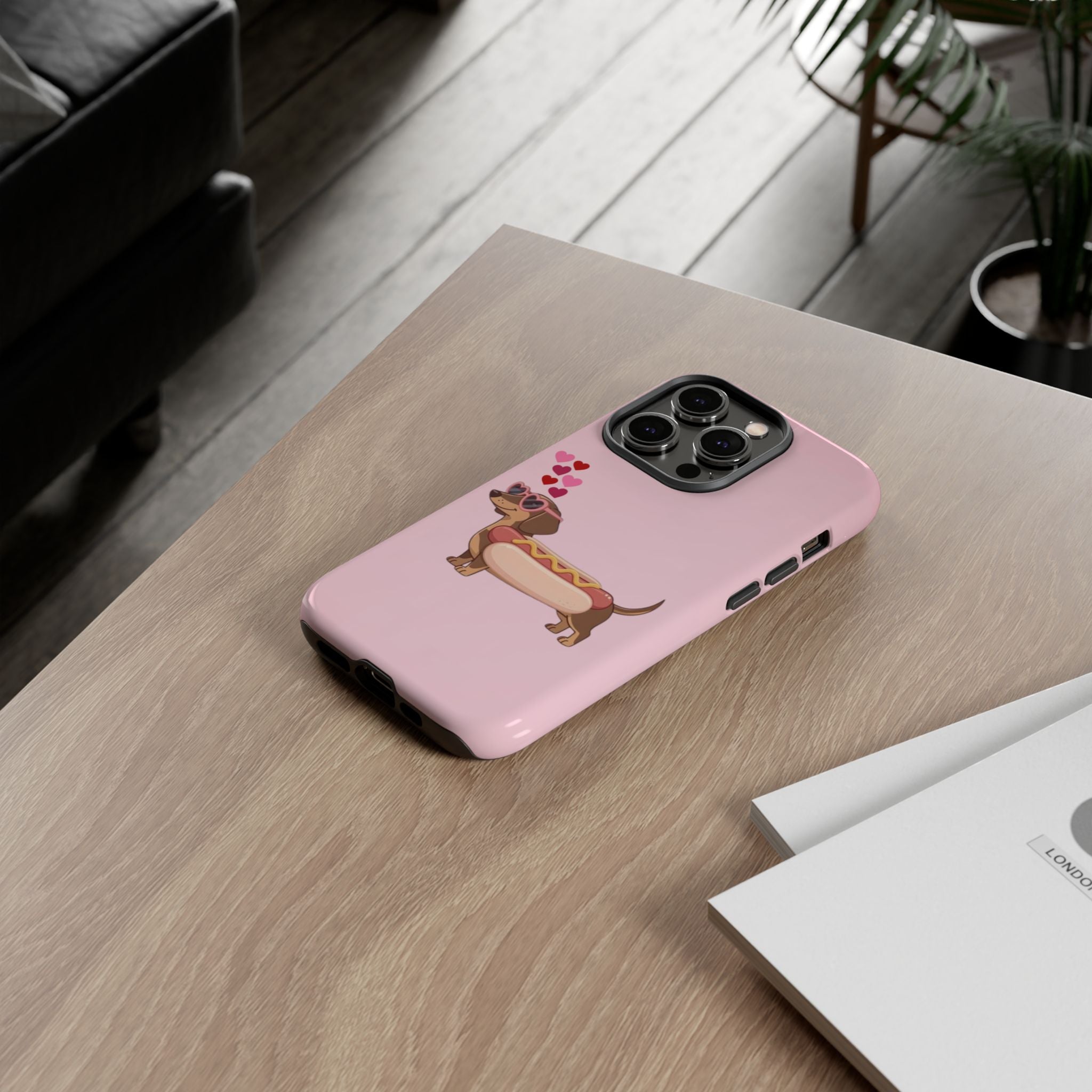 Dachshund Hot Dog Phone Case – Cute Pink Love Hearts Protective Tough Case