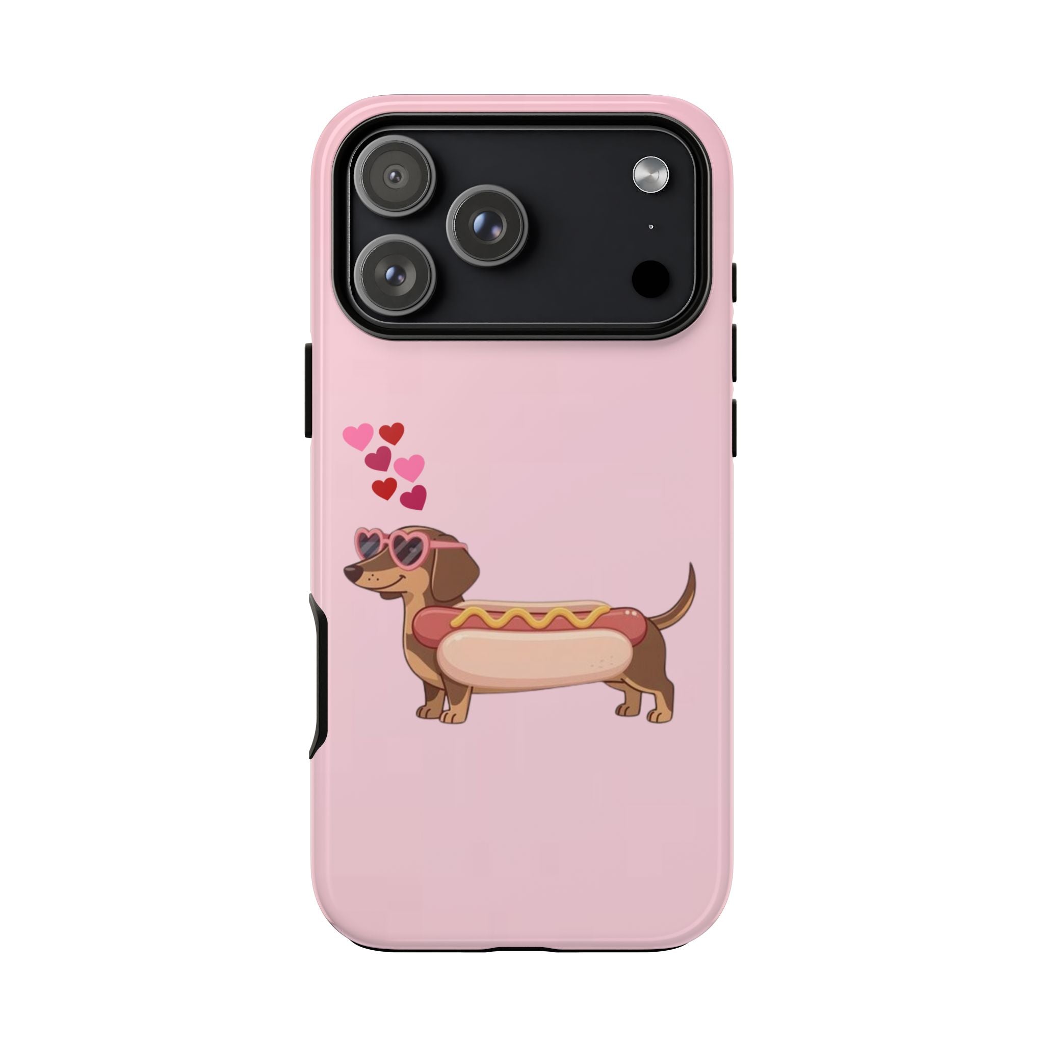 Dachshund Hot Dog Phone Case – Cute Pink Love Hearts Protective Tough Case