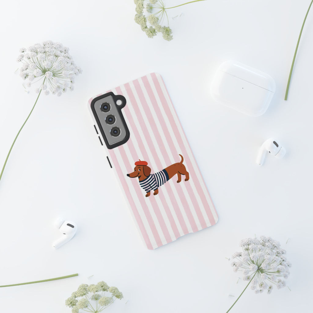 Dachshund in Breton Stripe Phone Case | French Dog Lover Gift