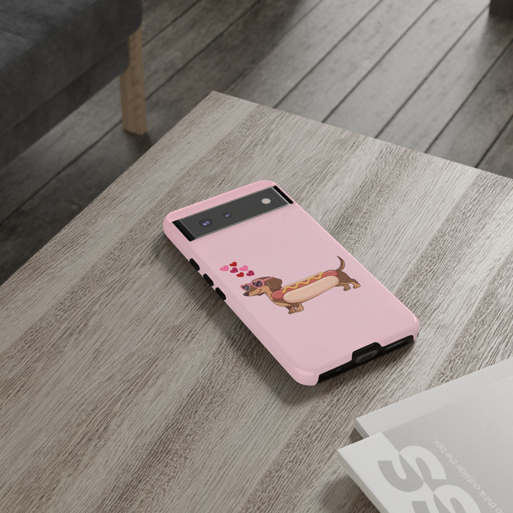 Dachshund Hot Dog Phone Case – Cute Pink Love Hearts Protective Tough Case