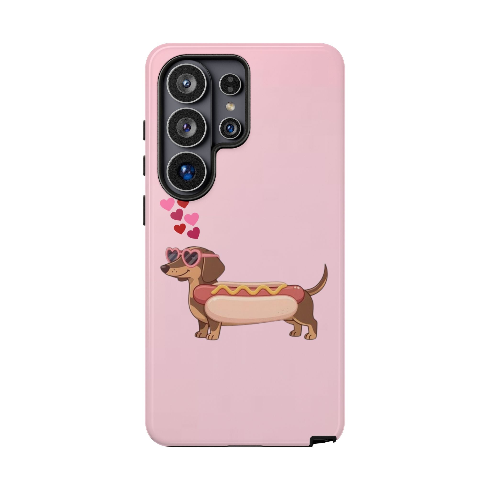 Dachshund Hot Dog Phone Case – Cute Pink Love Hearts Protective Tough Case
