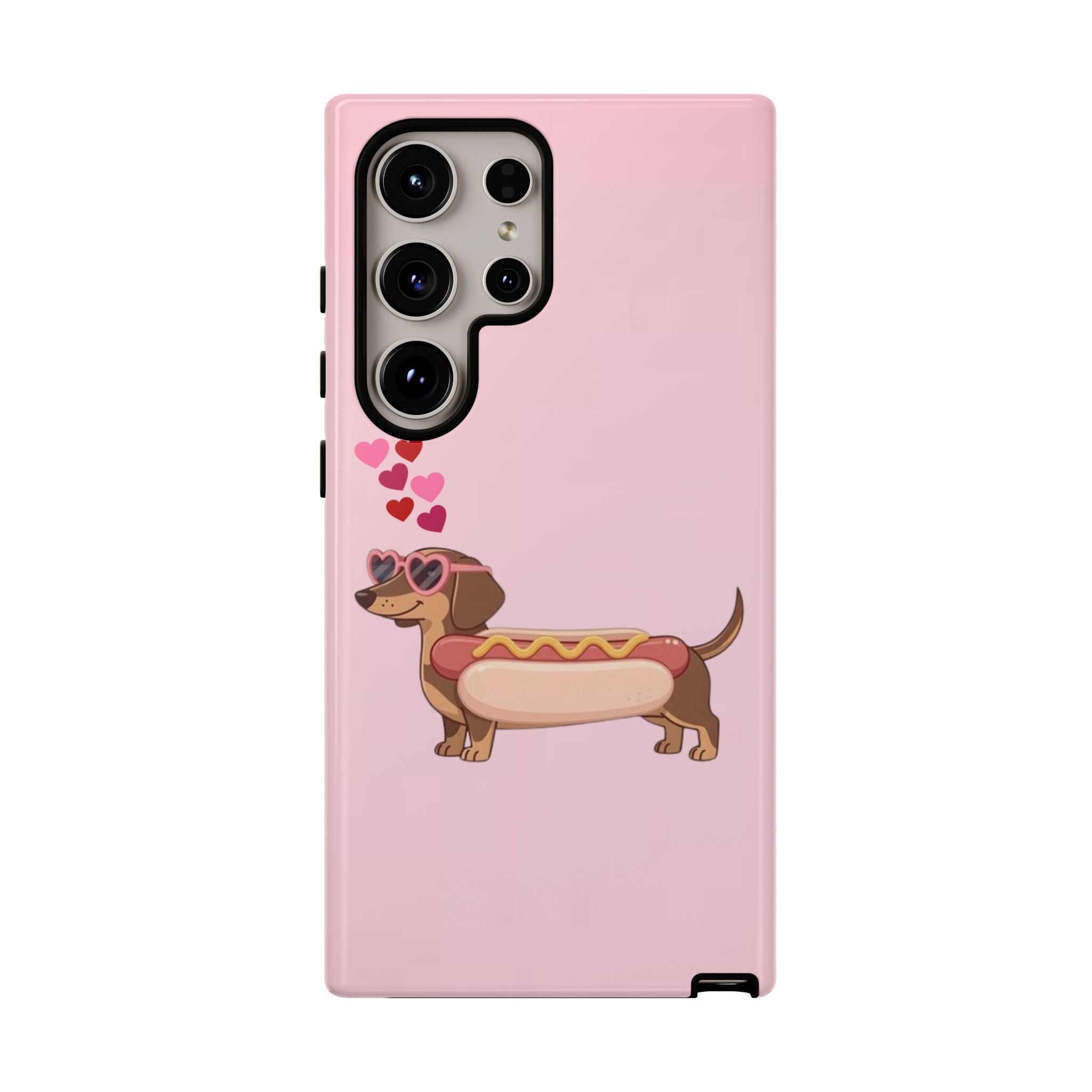 Dachshund Hot Dog Phone Case – Cute Pink Love Hearts Protective Tough Case
