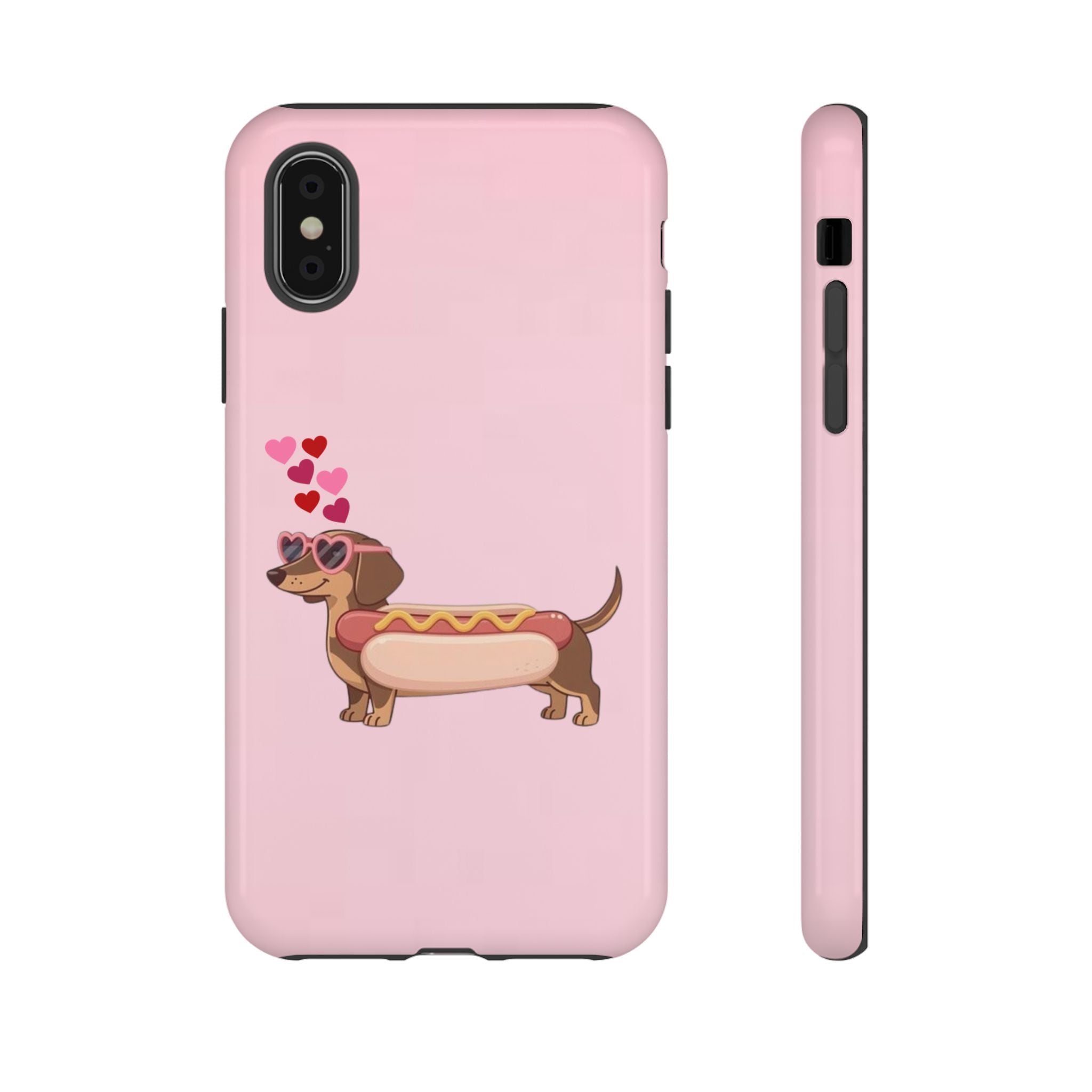 Dachshund Hot Dog Phone Case – Cute Pink Love Hearts Protective Tough Case