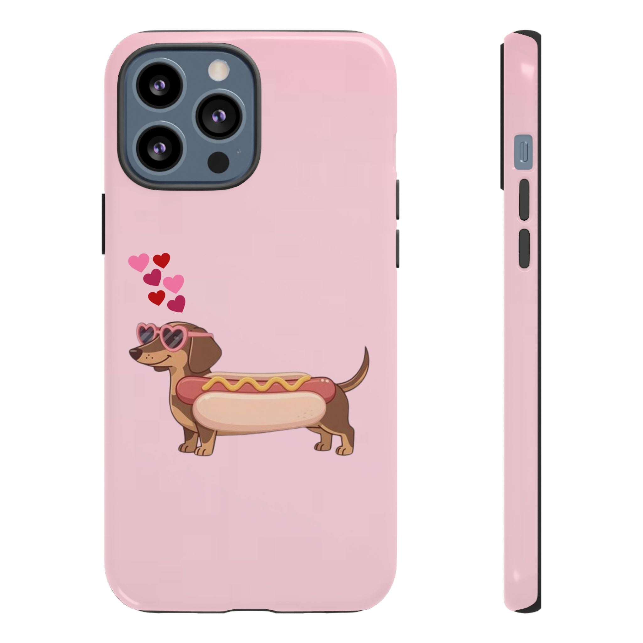 Dachshund Hot Dog Phone Case – Cute Pink Love Hearts Protective Tough Case