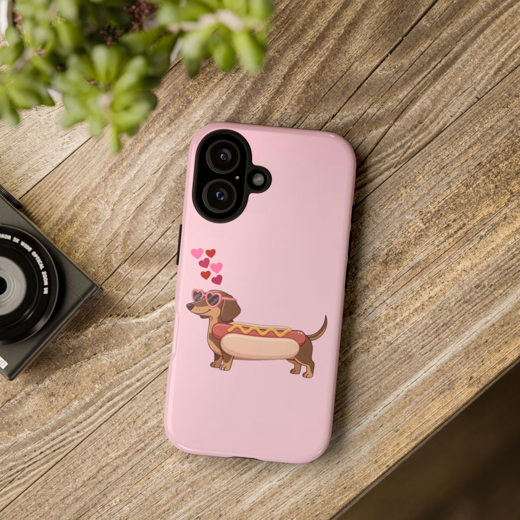 Dachshund Hot Dog Phone Case – Cute Pink Love Hearts Protective Tough Case