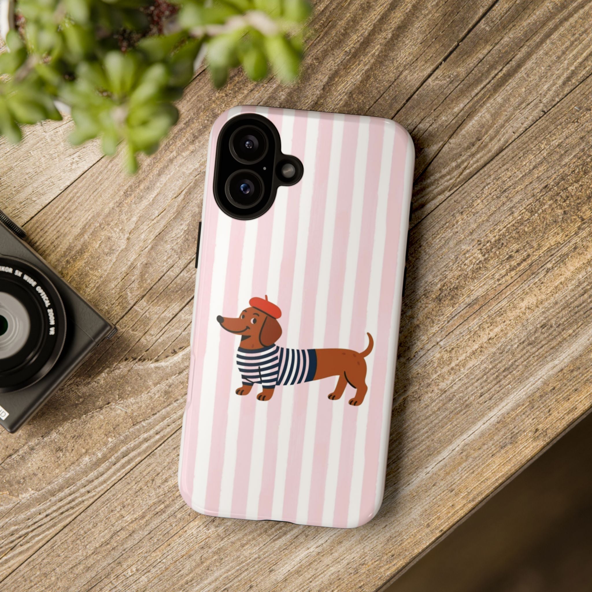 Dachshund in Breton Stripe Phone Case | French Dog Lover Gift