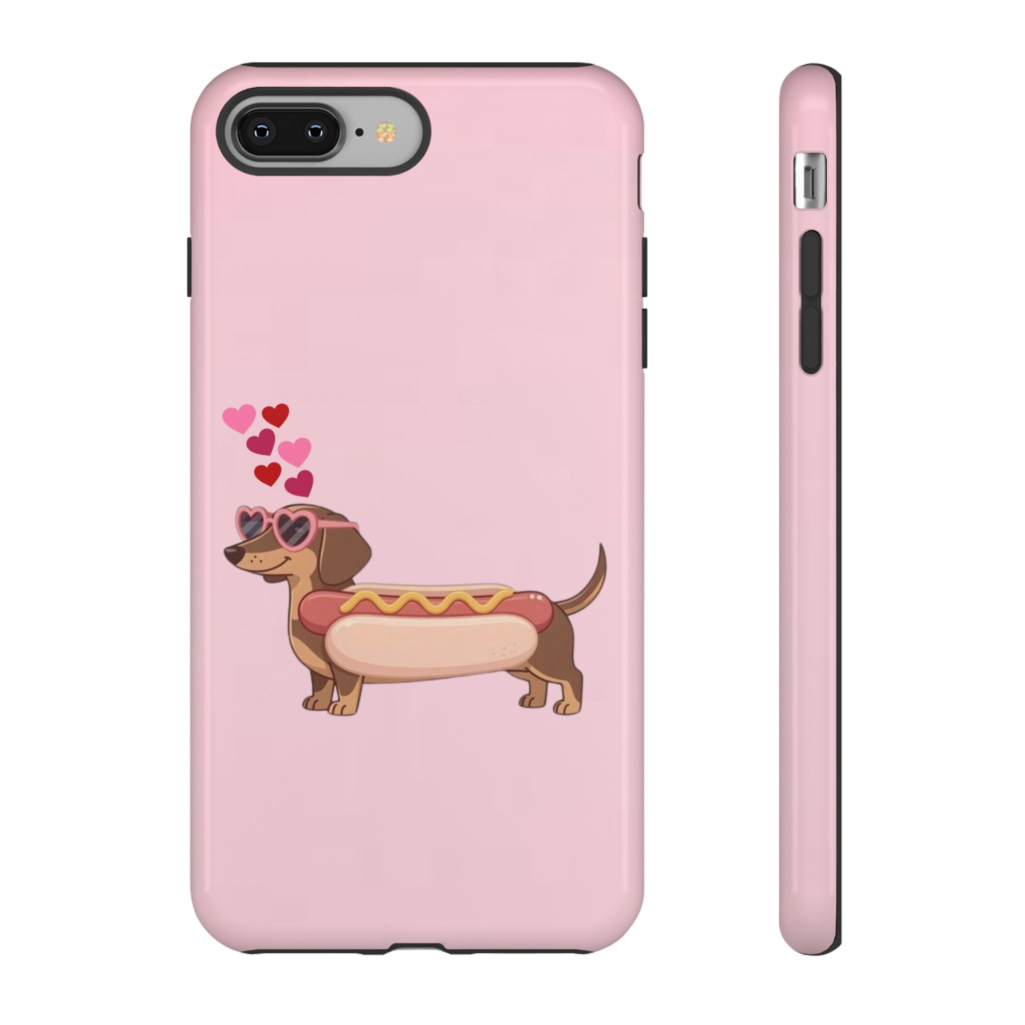 Dachshund Hot Dog Phone Case – Cute Pink Love Hearts Protective Tough Case