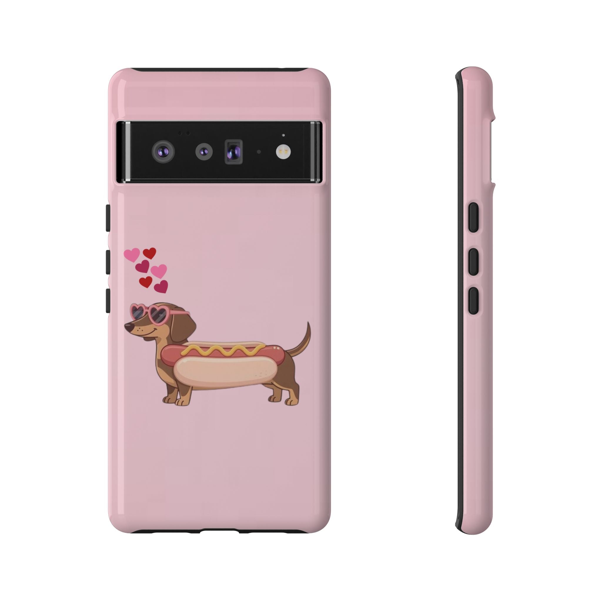 Dachshund Hot Dog Phone Case – Cute Pink Love Hearts Protective Tough Case