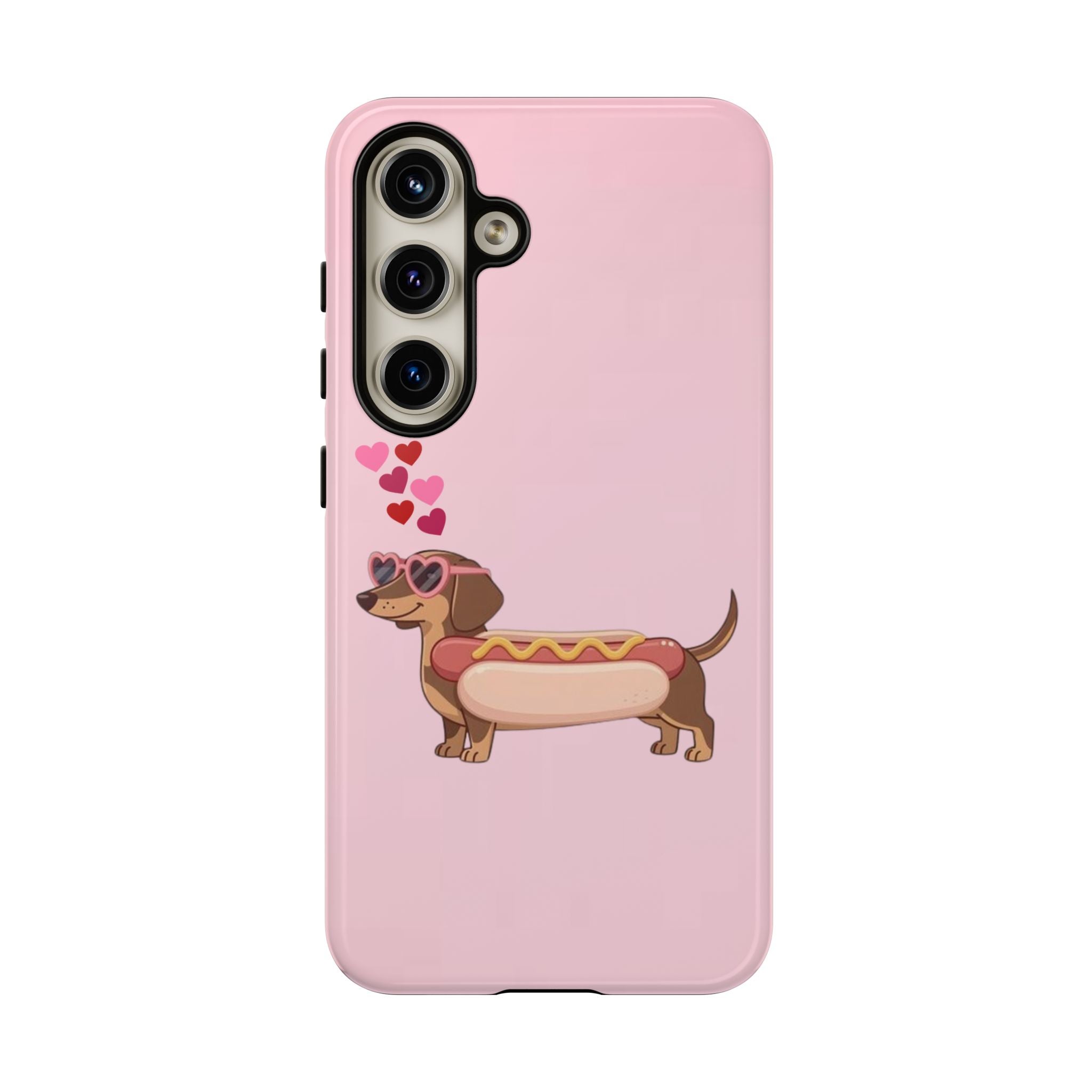 Dachshund Hot Dog Phone Case – Cute Pink Love Hearts Protective Tough Case