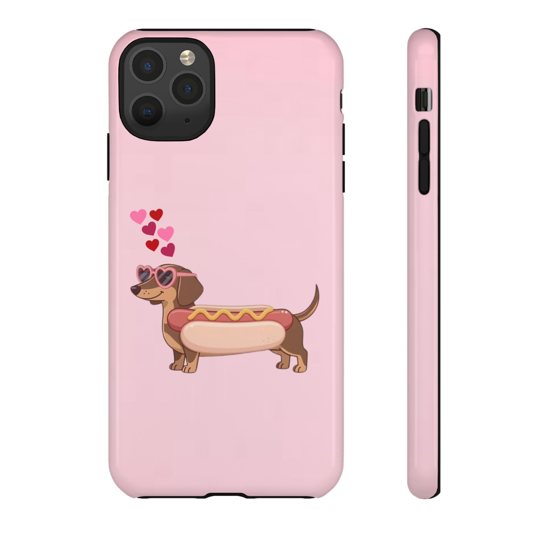 Dachshund Hot Dog Phone Case – Cute Pink Love Hearts Protective Tough Case