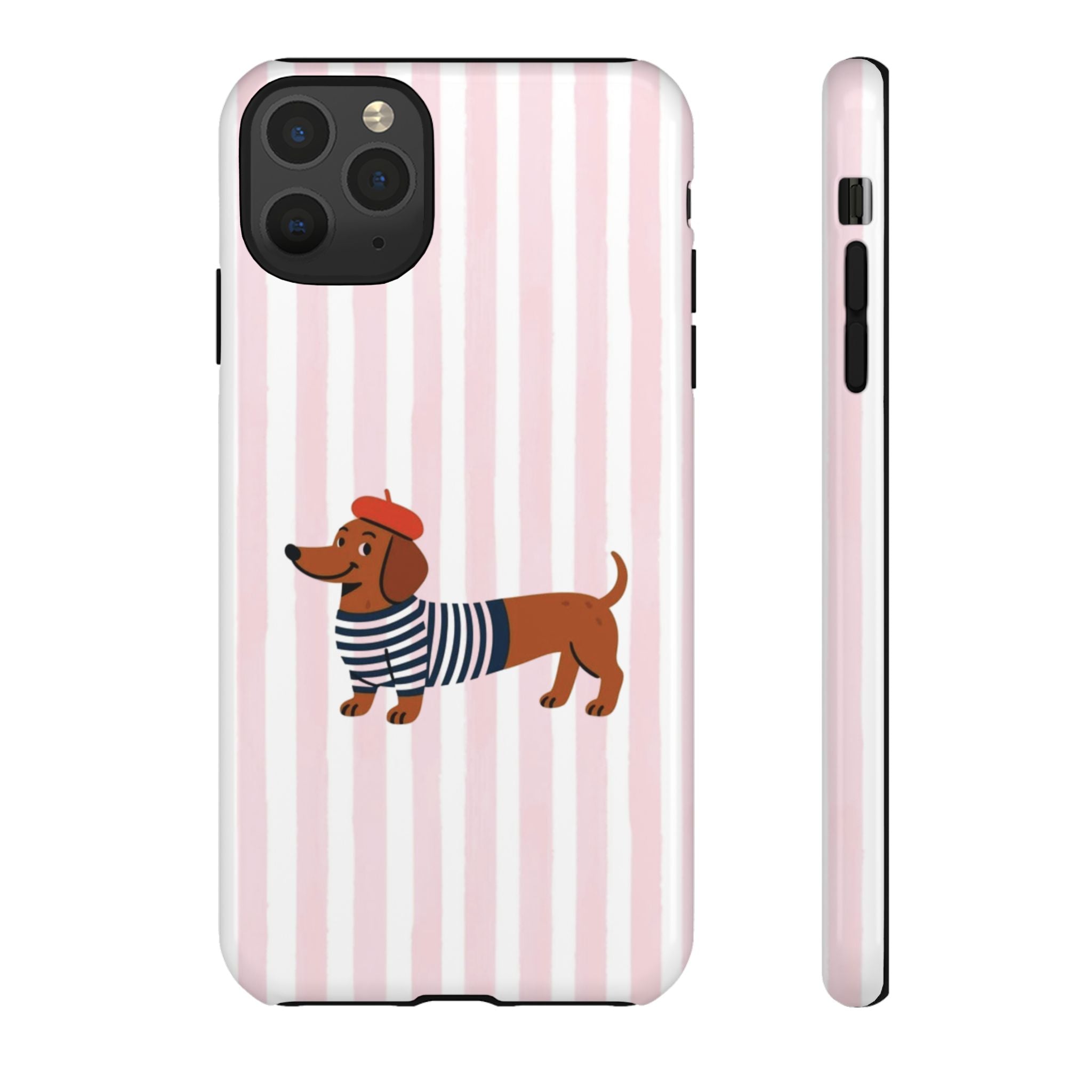 Dachshund in Breton Stripe Phone Case | French Dog Lover Gift